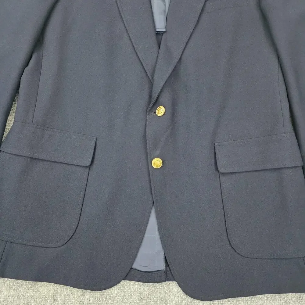 Vintage Perma-Prest Blazer Mens 46 Long Navy Gold Buttons USA Classic Collection